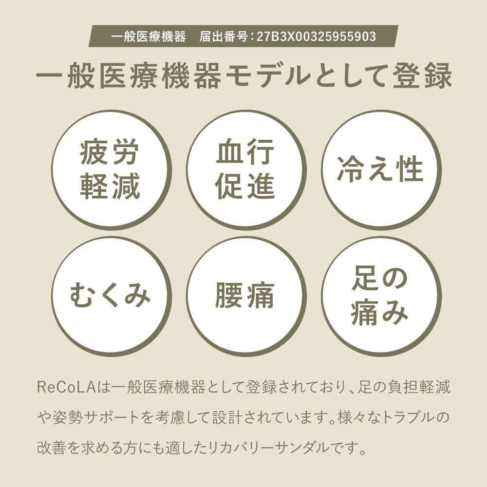 ReCoLA　リカバリーサンダル サイズ: XS(22.0~23.5cm), カラー: ブラック