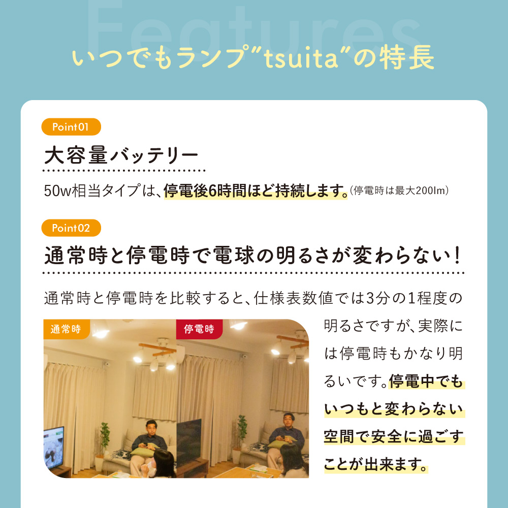 tsuita ツイタ【停電しても消えない電球】 種類: 昼白色