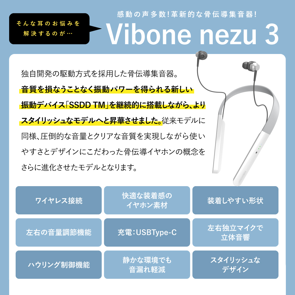 骨伝導集音器 Vibone nezu 3 カラー: ホワイト