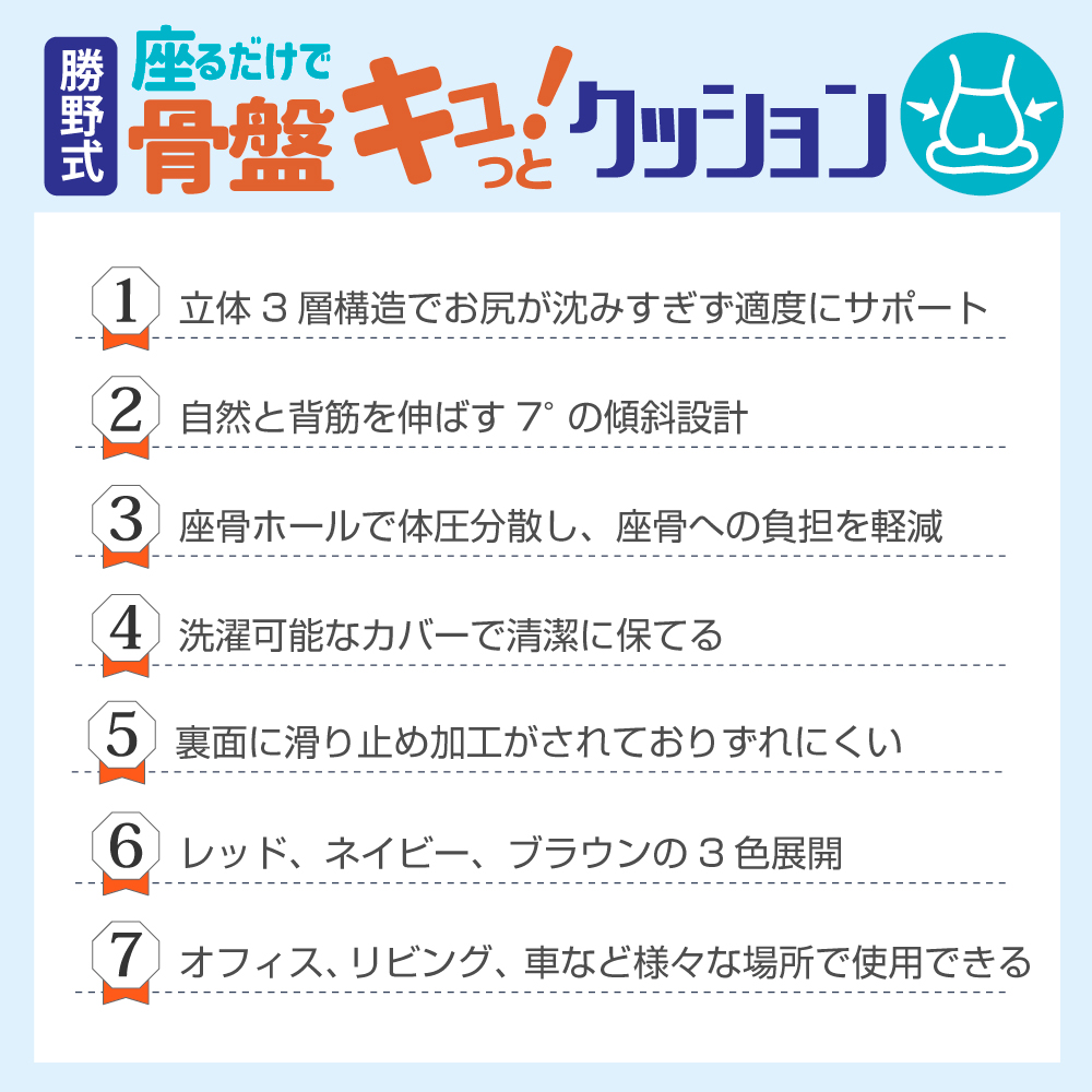 勝野式 座るだけで骨盤キュッとクッション カラー: ネイビー