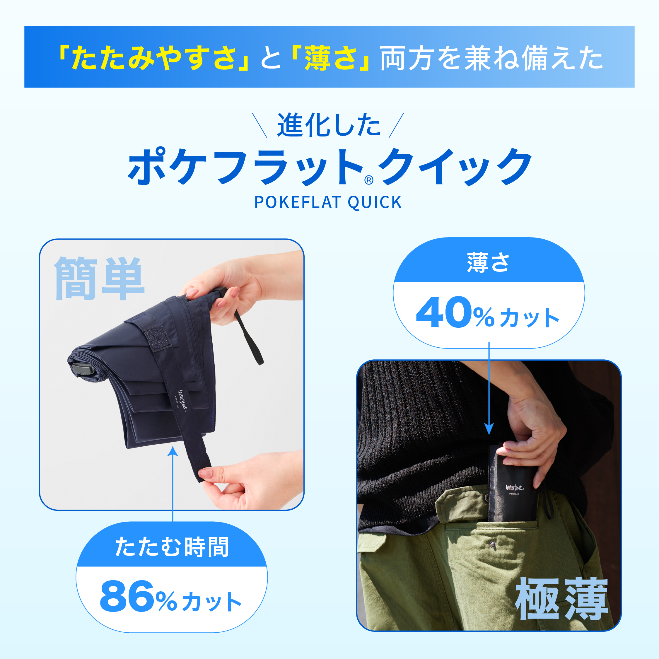 ポケフラットクイック 折りたたみ傘 カラー: ブラック