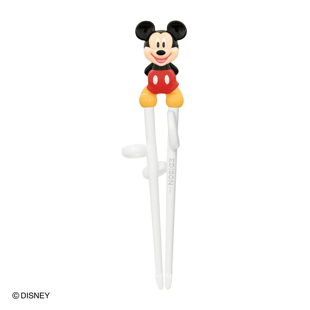  立体キャラクターマスコット付き エジソンのお箸１【２歳ごろ～就学前】右手用 ミッキーマウス ミニーマウス プーさん キャラクター: ミッキーマウス