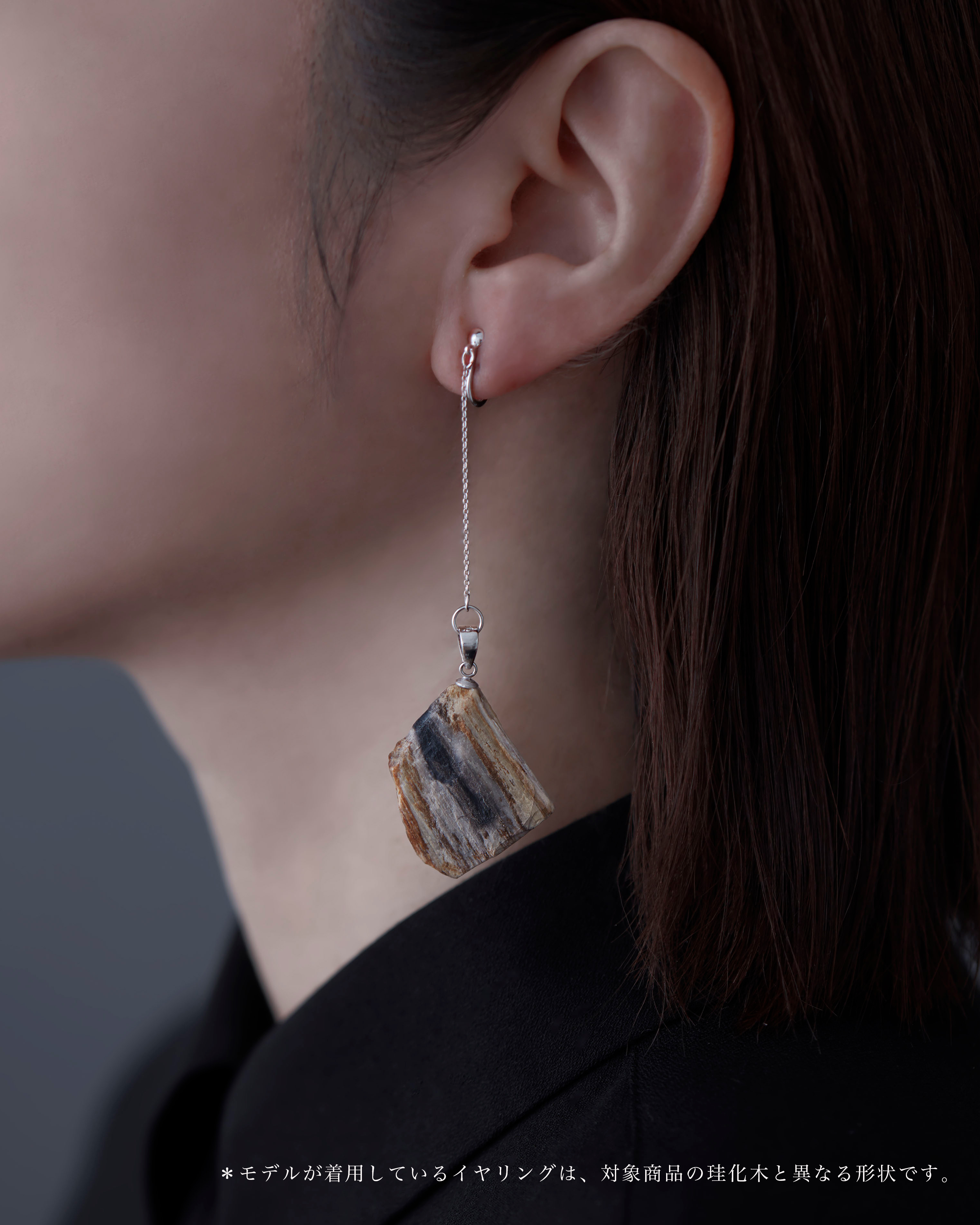 珪化木 イヤリング SUS SV NFRP No.002