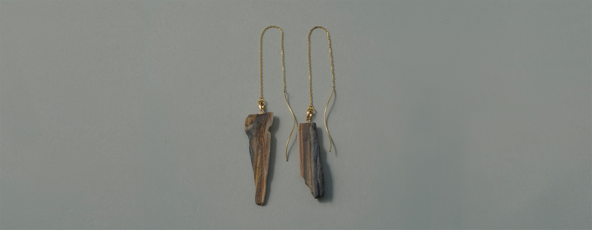 珪化木 ピアス K10（10金）- Petrified wood pierce
