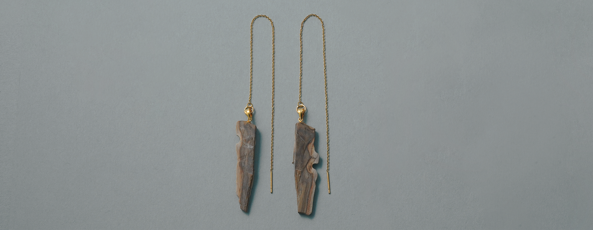 珪化木 ピアス K14GF（ゴールドフィルド） - Petrified wood pierce