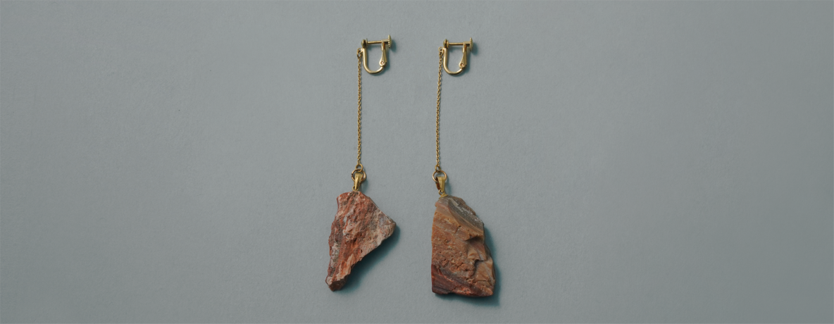 珪化木 イヤリング K14GF（ゴールドフィルド） - Petrified wood earring 