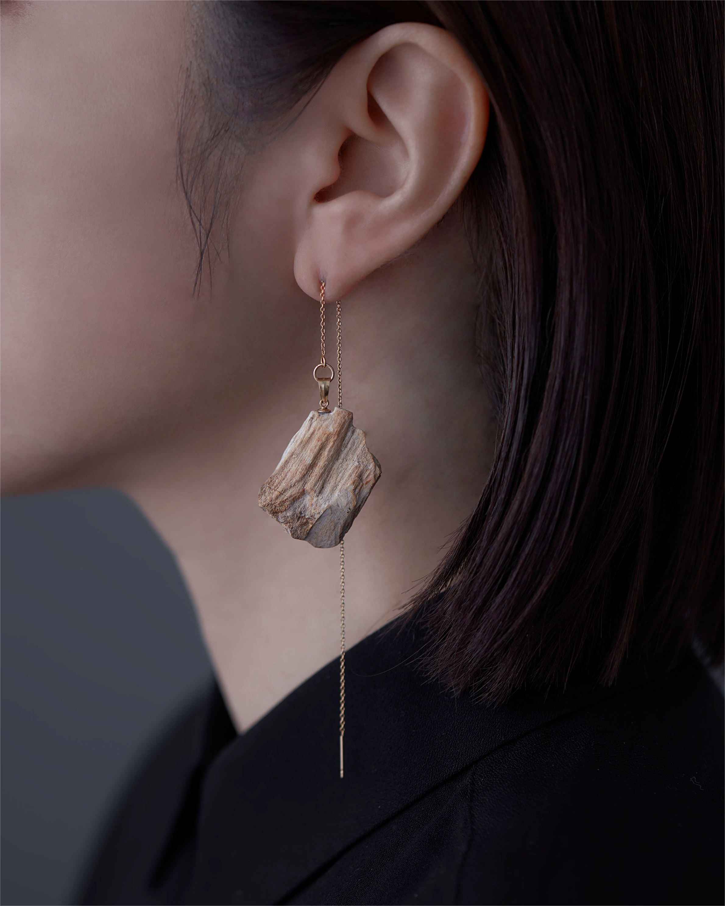 珪化木 ピアス K14GF No.003