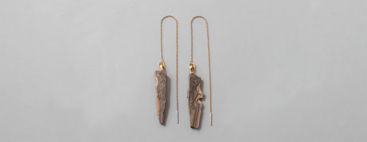 珪化木 ピアス K14GF（ゴールドフィルド） - Petrified wood pierce