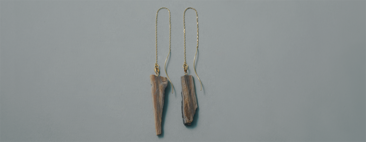珪化木 ピアス K10（10金）- Petrified wood pierce