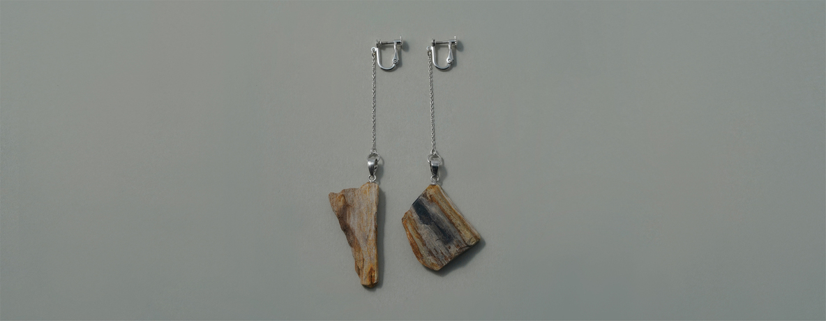 珪化木 イヤリング SUS SV （ステンレス・シルバー）- Petrified wood earring