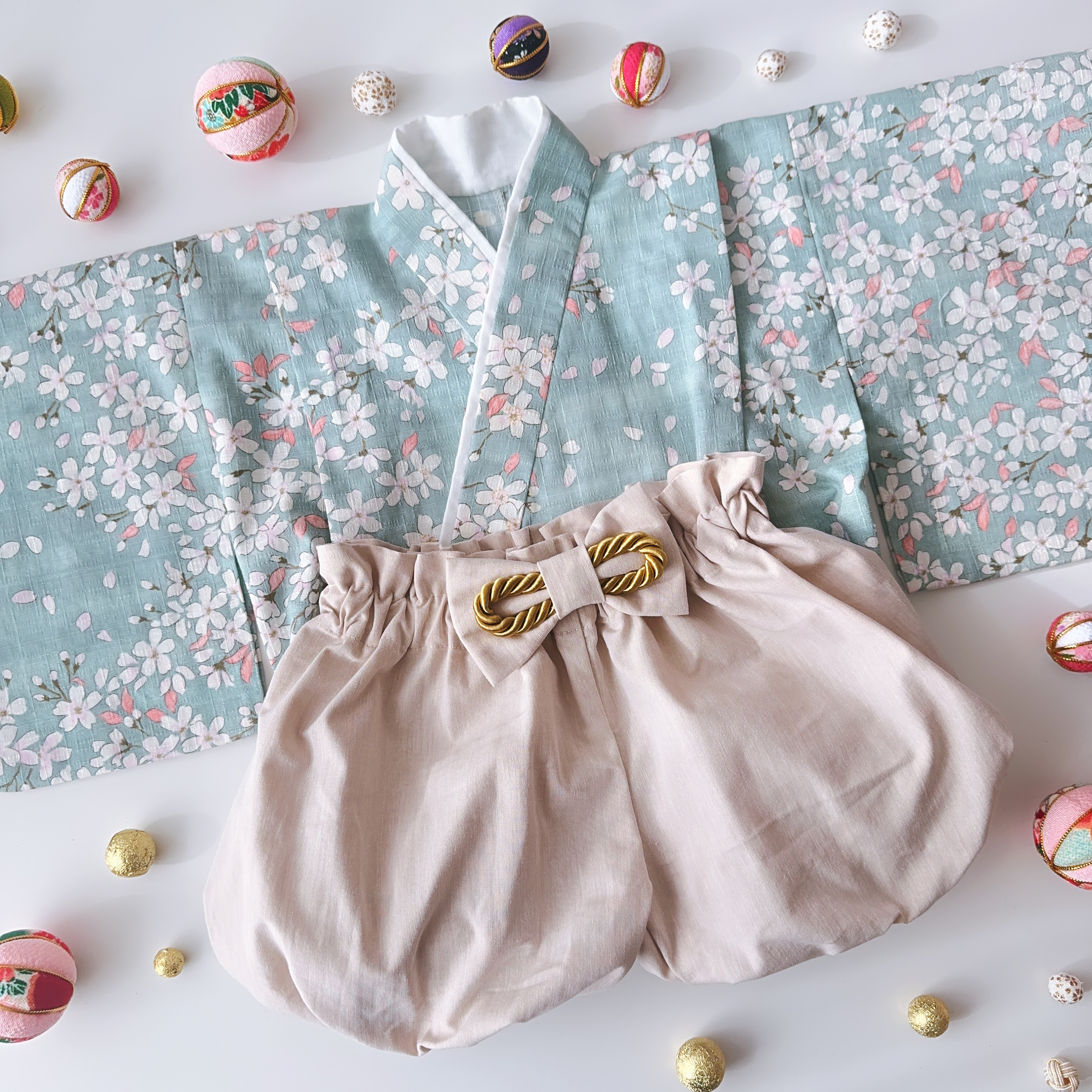 【レンタル】ベビー袴／桜紋様ペールブルー