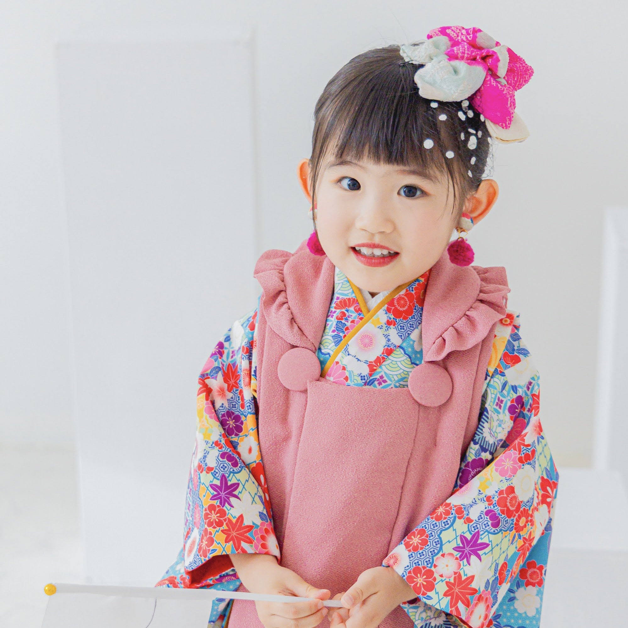 ３歳被布着物セット／千代紙【ごきげん着物】 サイズ: 90