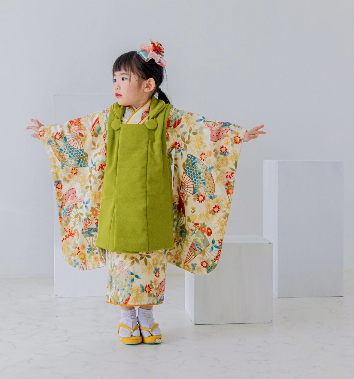 【レンタル】３歳着物セット／扇と花