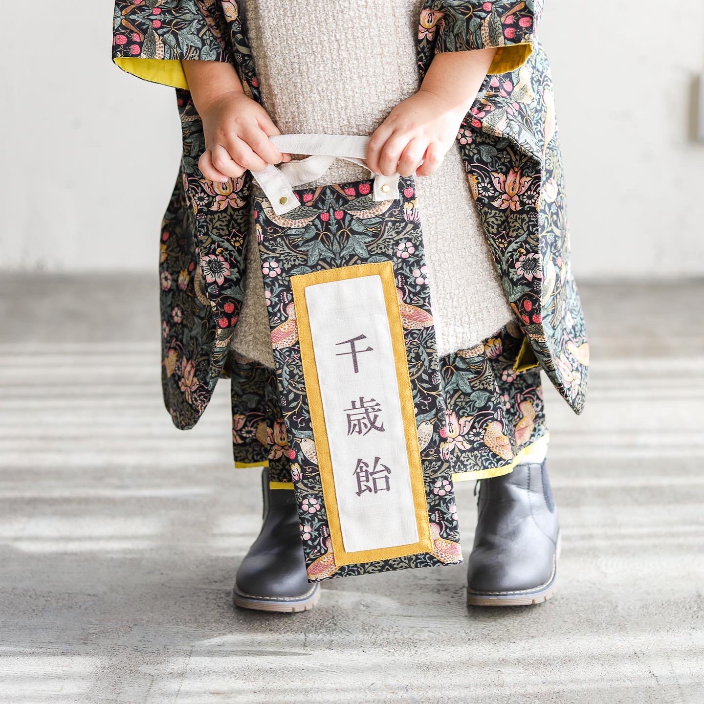 【レンタル】３歳着物セット／いちご泥棒（BLACK） サイズ: 90size, 千歳飴袋: なし