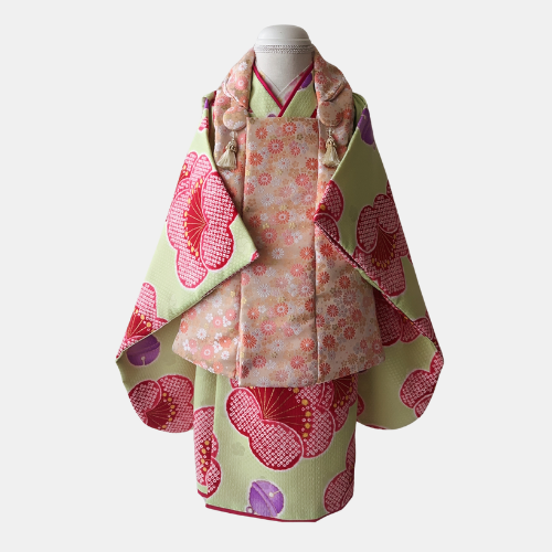【レンタル】３歳着物セット／こうめ・みどり 千歳飴袋: なし