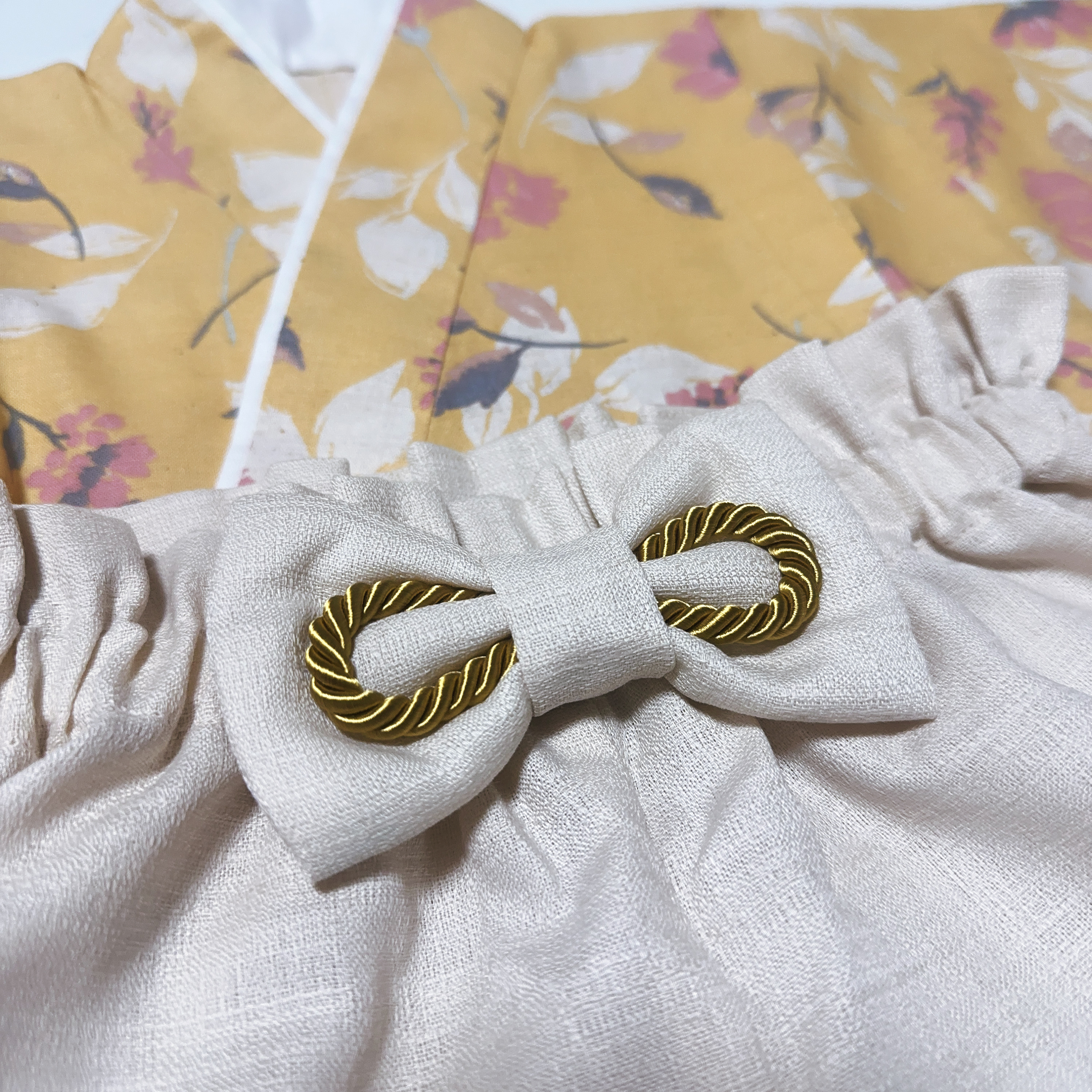 【SALE】ハギレでハカマ／イエロー×フラワー（70-80size）