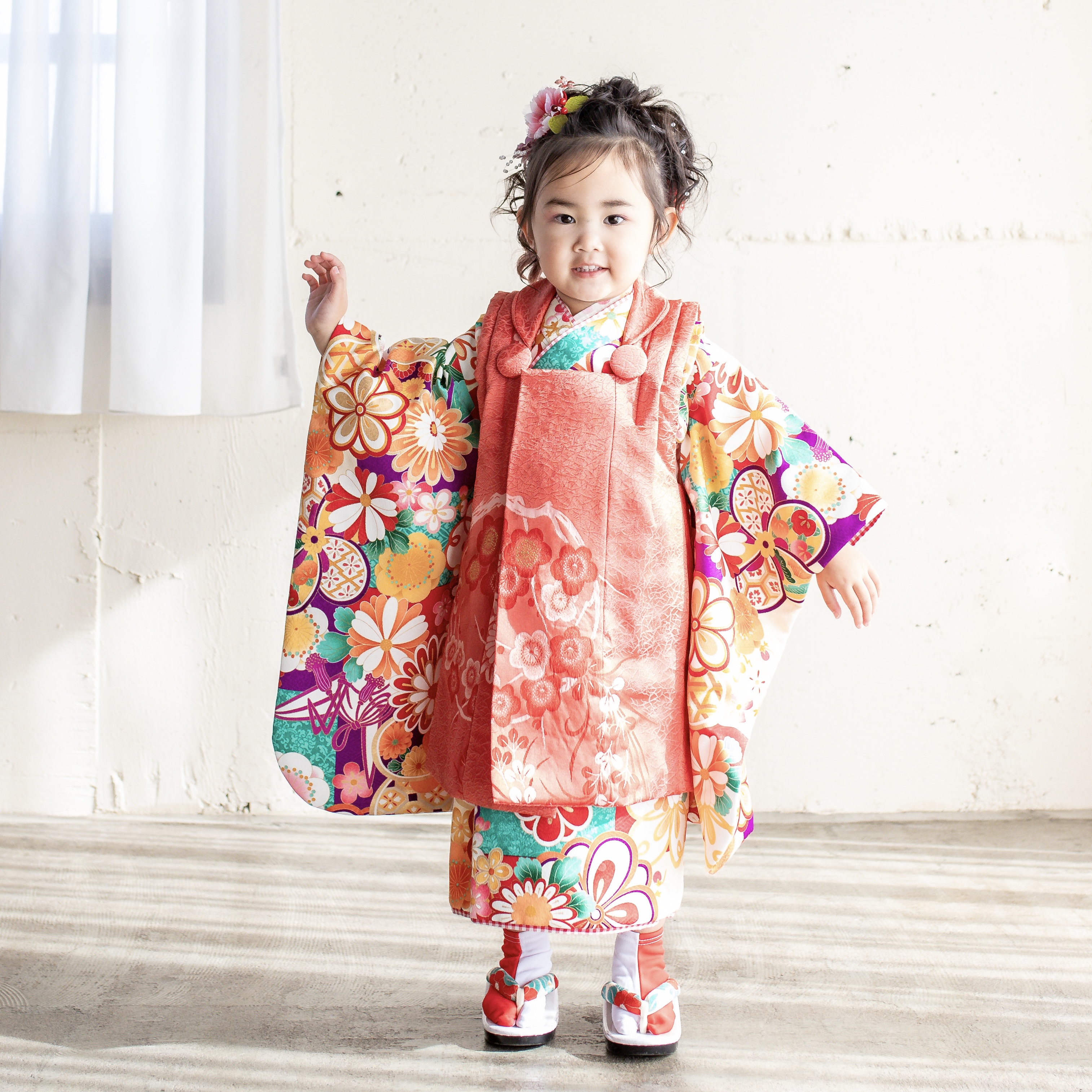 【レンタル】３歳着物セット／和 -はなごろも- 千歳飴袋: なし, お色直し（被布・エプロン追加）: なし