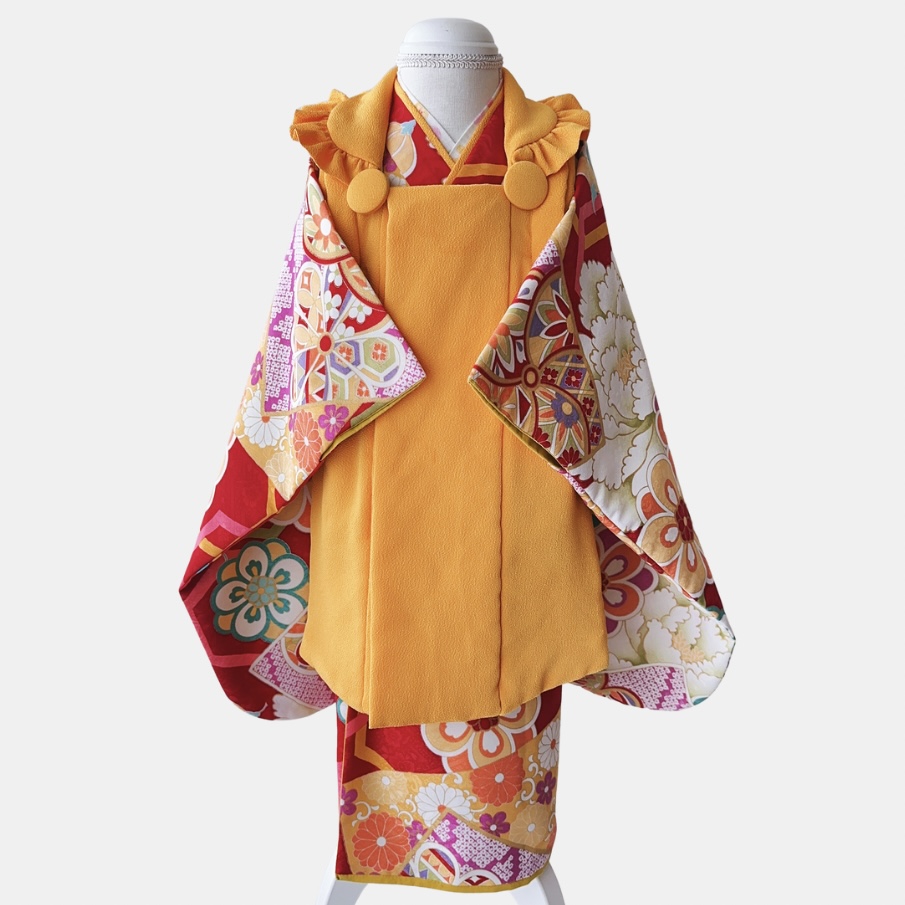 【レンタル】３歳着物セット／和 -がくぶち- 千歳飴袋: なし, お色直し（被布・エプロン追加）: なし