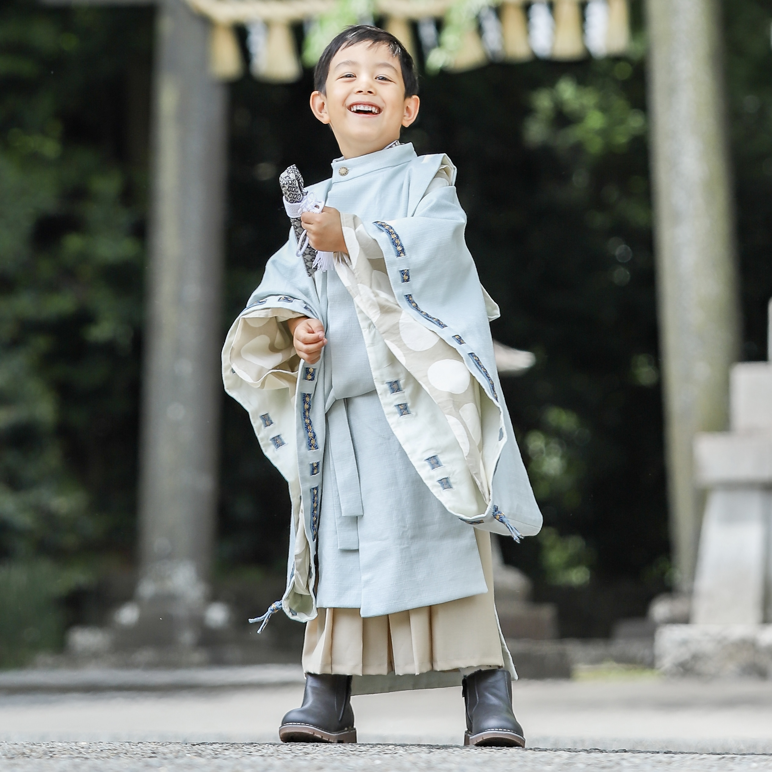 【レンタル】５歳着物セット／ライトブルー（平安装束） 千歳飴袋: なし
