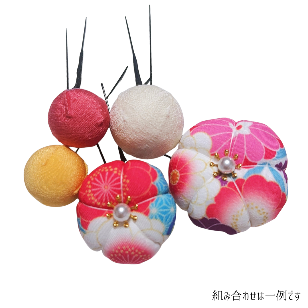髪飾り／千代紙 セット: 【梅】花２個＋玉３個