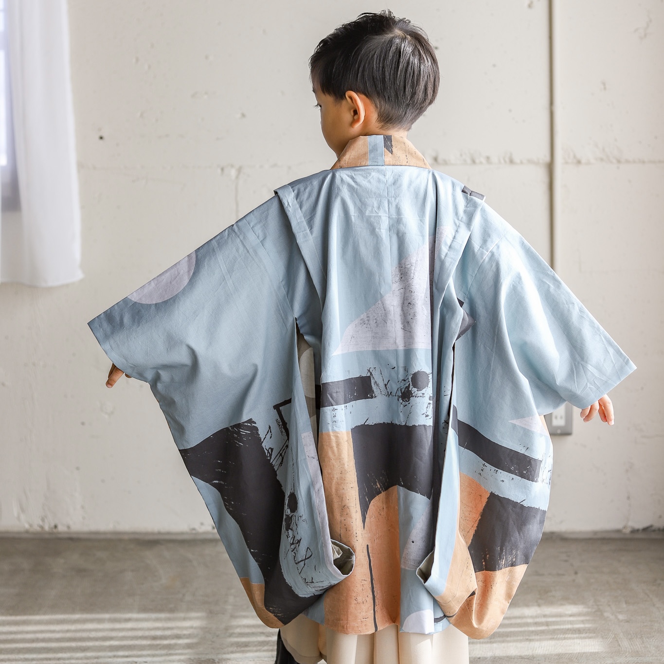 【レンタル】５歳着物セット／図形（Blue） 千歳飴袋: なし