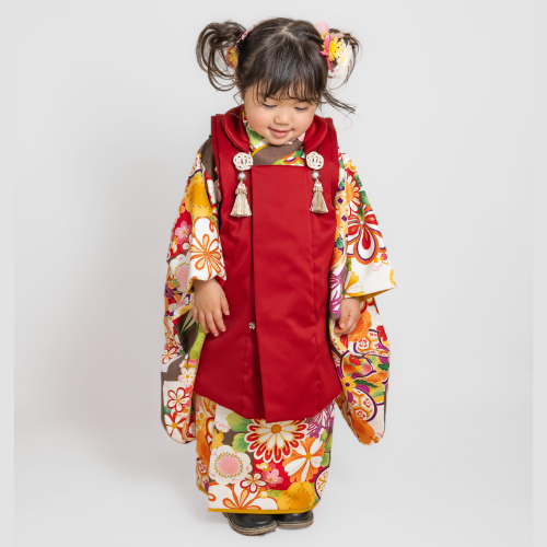 【レンタル】３歳着物セット／和 -はなえまし- 千歳飴袋: なし, お色直し（被布・エプロン追加）: なし