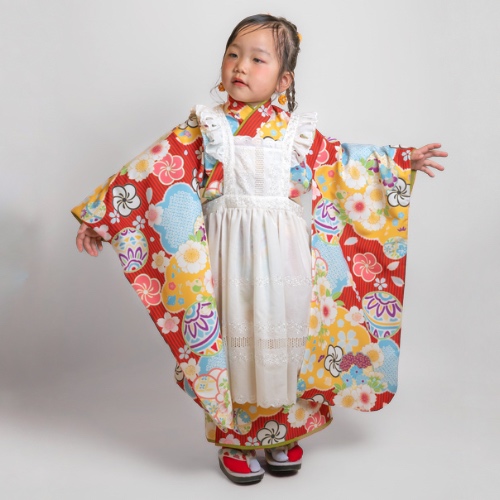 【レンタル】３歳着物セット／てまりこてん 千歳飴袋: なし, お色直し（被布・エプロン追加）: なし