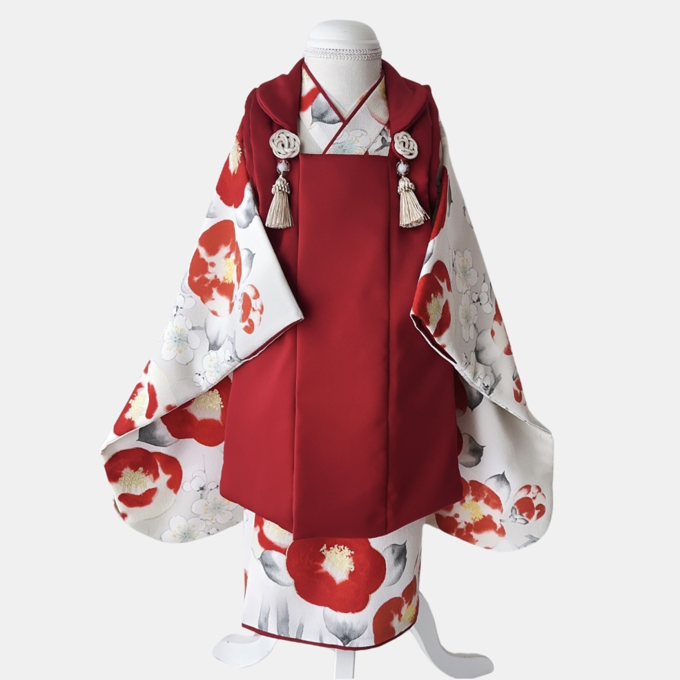 【レンタル】3歳着物セット／つばき 千歳飴袋: なし, お色直し（被布・エプロン追加）: なし