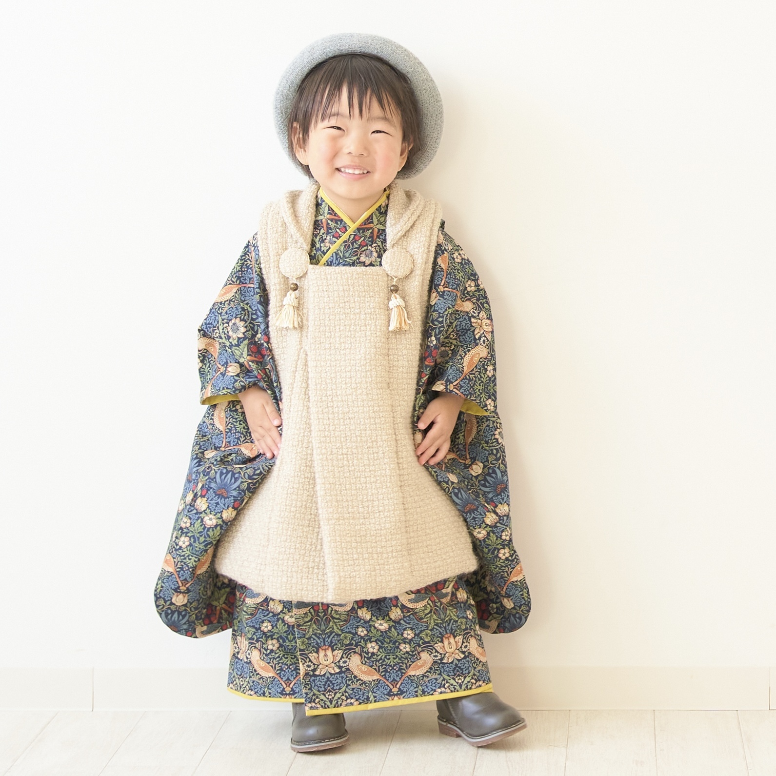 【レンタル】３歳着物セット／いちご泥棒（NAVY） サイズ: 90size