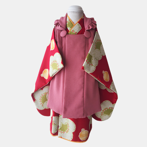 【レンタル】３歳着物セット／こうめ・赤 千歳飴袋: なし