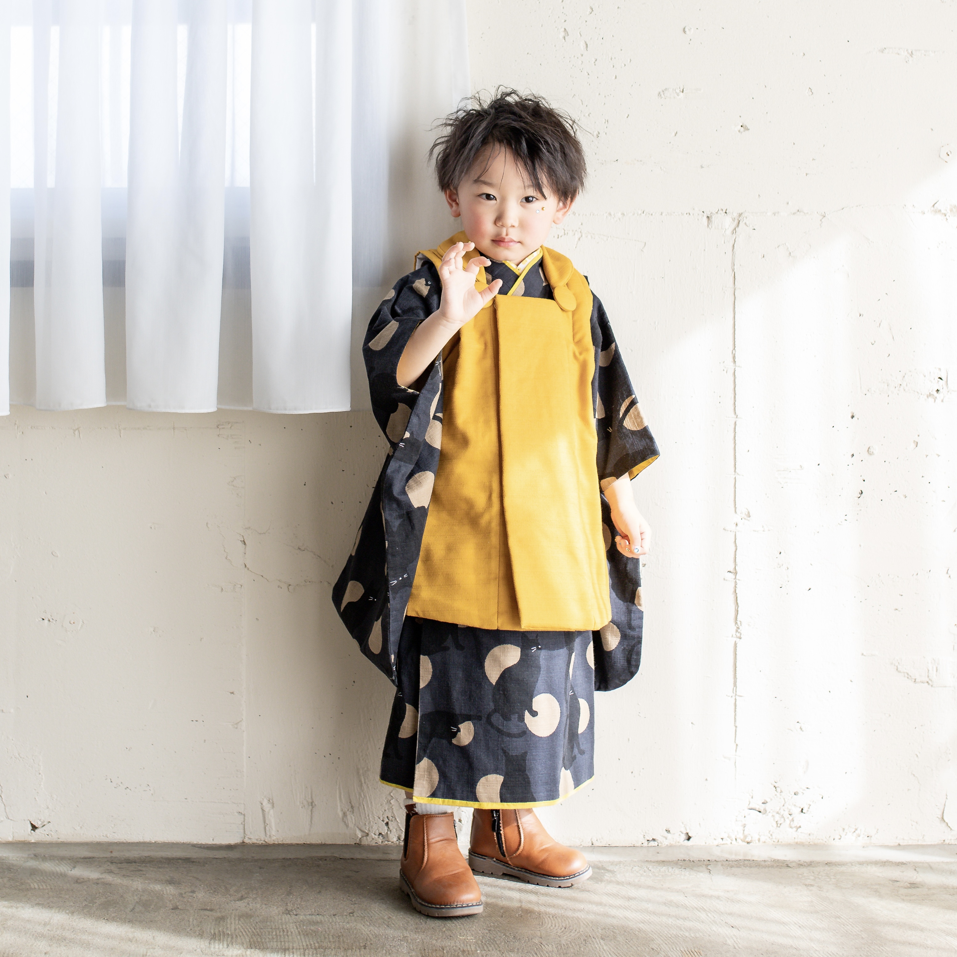 【レンタル】３歳着物セット／KURONEKO（ブラック） 千歳飴袋: なし