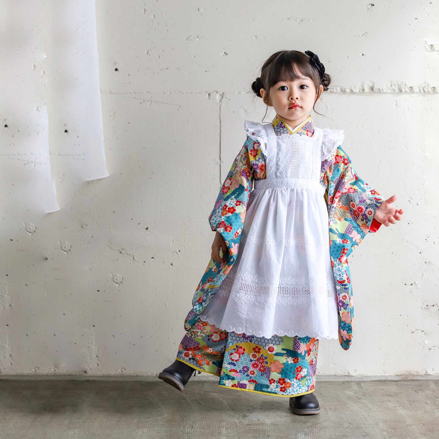 【レンタル】３歳着物セット／KUMODORI（みどり） 千歳飴袋: なし, お色直し（被布・エプロン追加）: なし