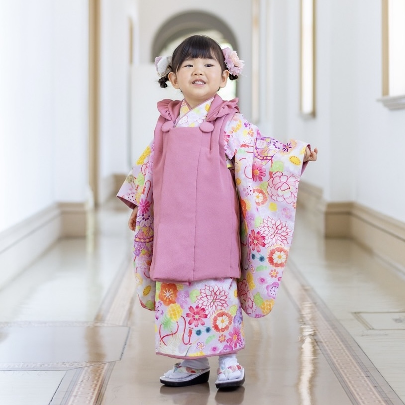 【レンタル】３歳着物セット／水彩パープル 千歳飴袋: なし