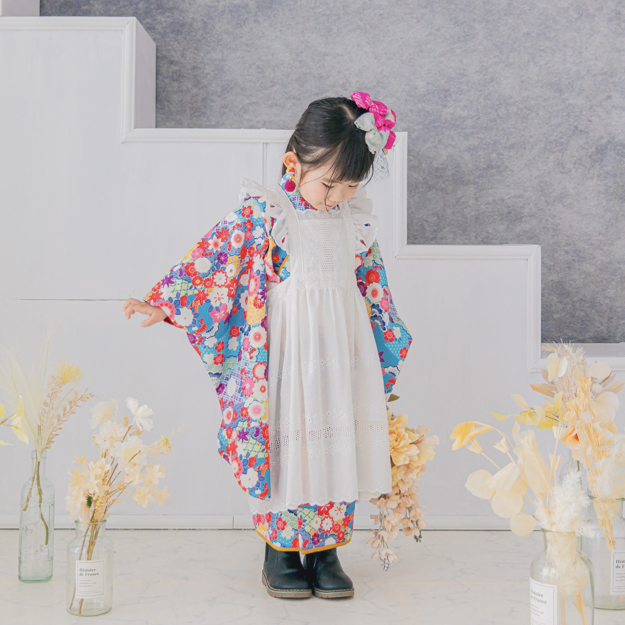 【レンタル】３歳着物セット／千代紙 千歳飴袋: なし, お色直し（被布・エプロン追加）: なし