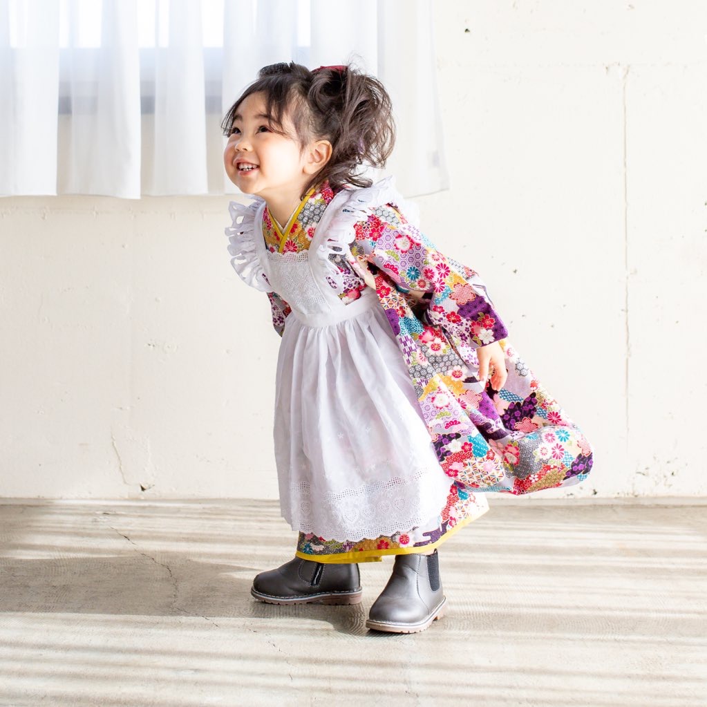 【レンタル】３歳着物セット／KUMODORI（紫） サイズ: 90size, 千歳飴袋: なし