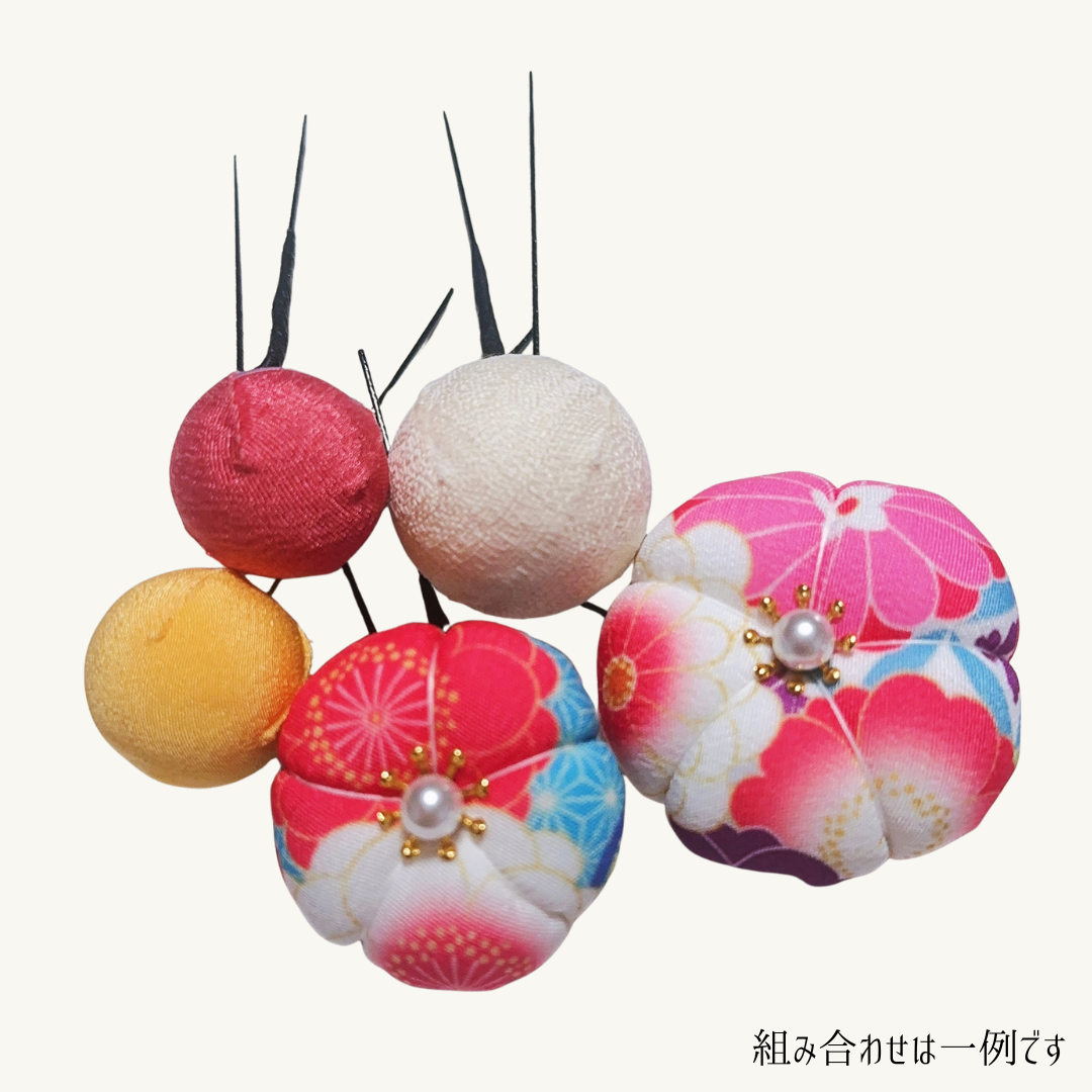 髪飾り／千代紙 セット: 【梅】花２個＋玉３個