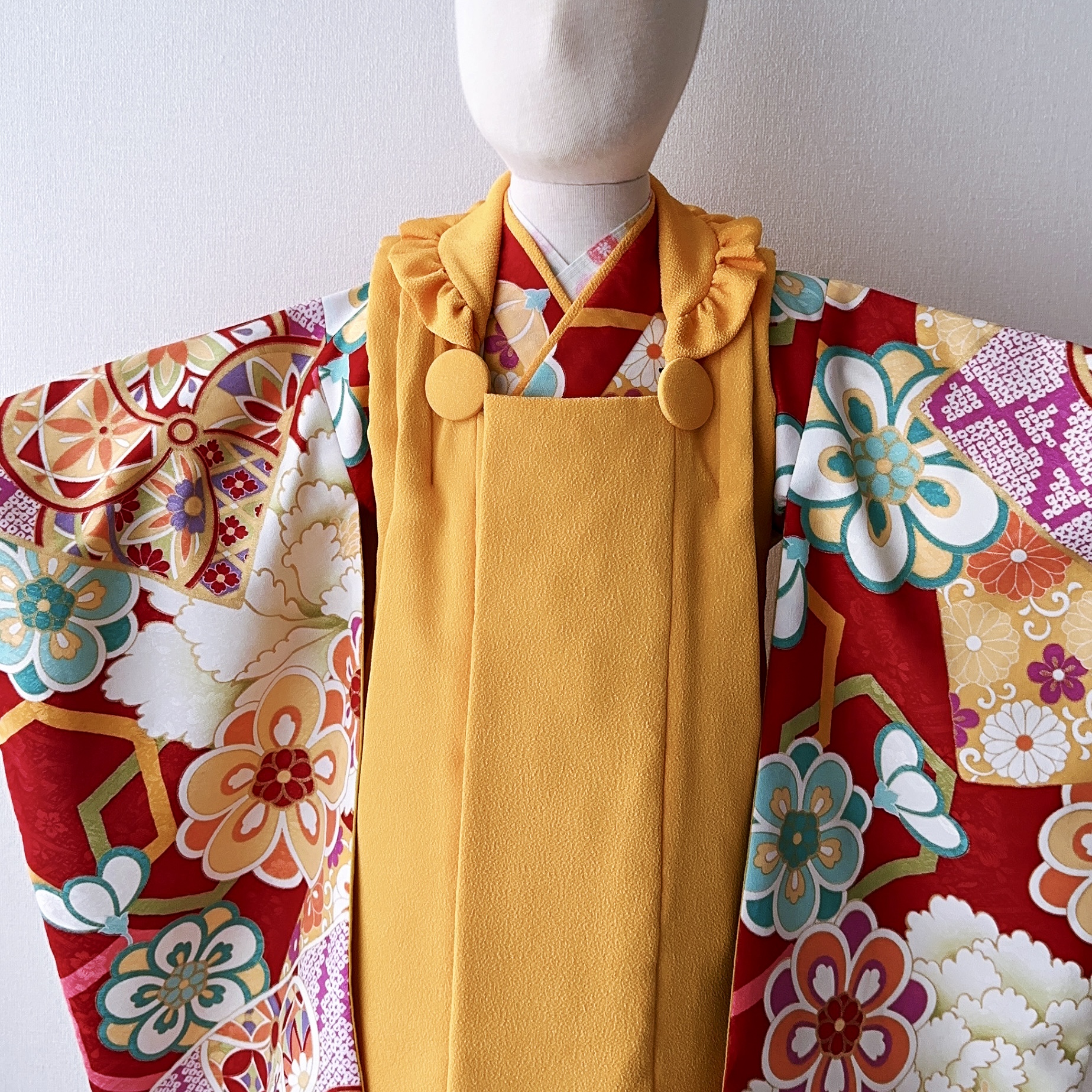【レンタル】３歳着物セット／和 -がくぶち- サイズ: 90size, 千歳飴袋: なし