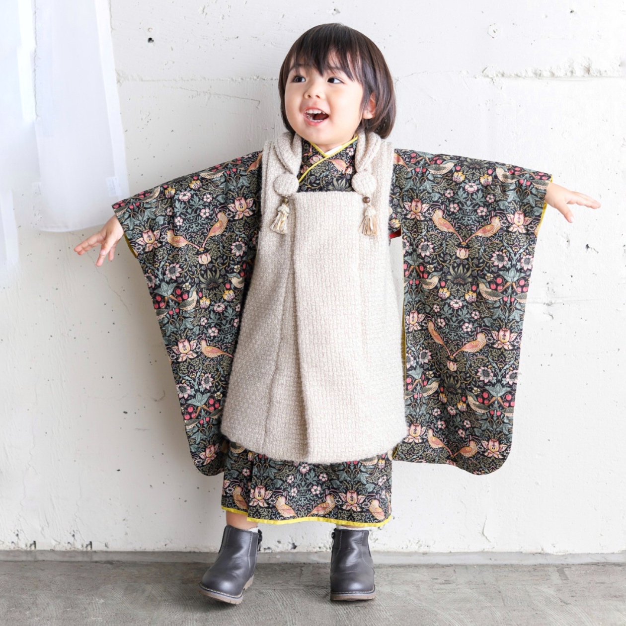 【レンタル】３歳着物セット／いちご泥棒（BLACK） サイズ: 90size, 千歳飴袋: なし