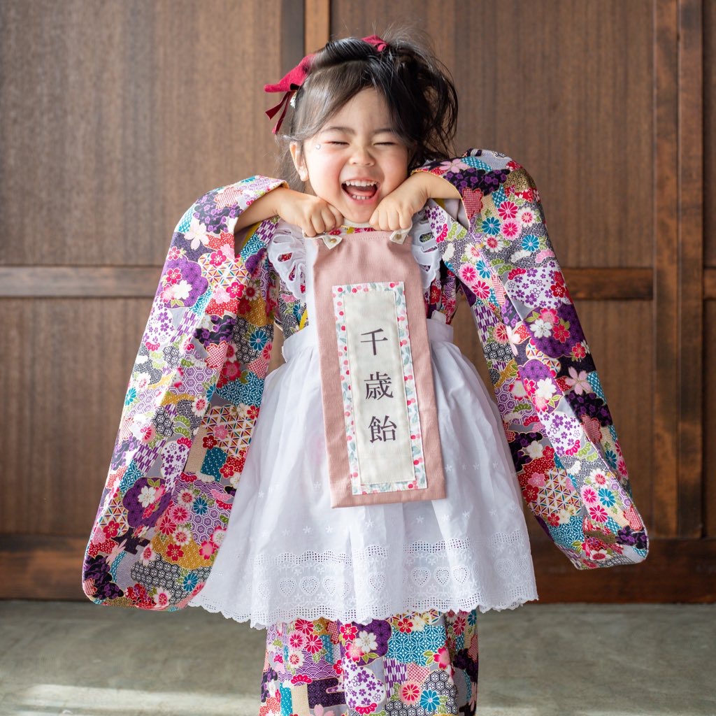【レンタル】３歳着物セット／KUMODORI（紫） サイズ: 90size, 千歳飴袋: なし