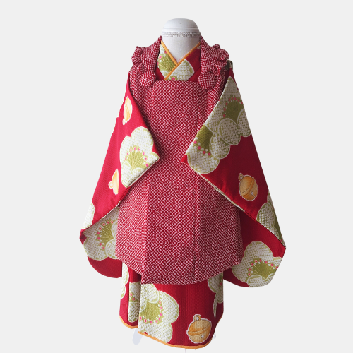 【レンタル】３歳着物セット／こうめ・赤 千歳飴袋: なし