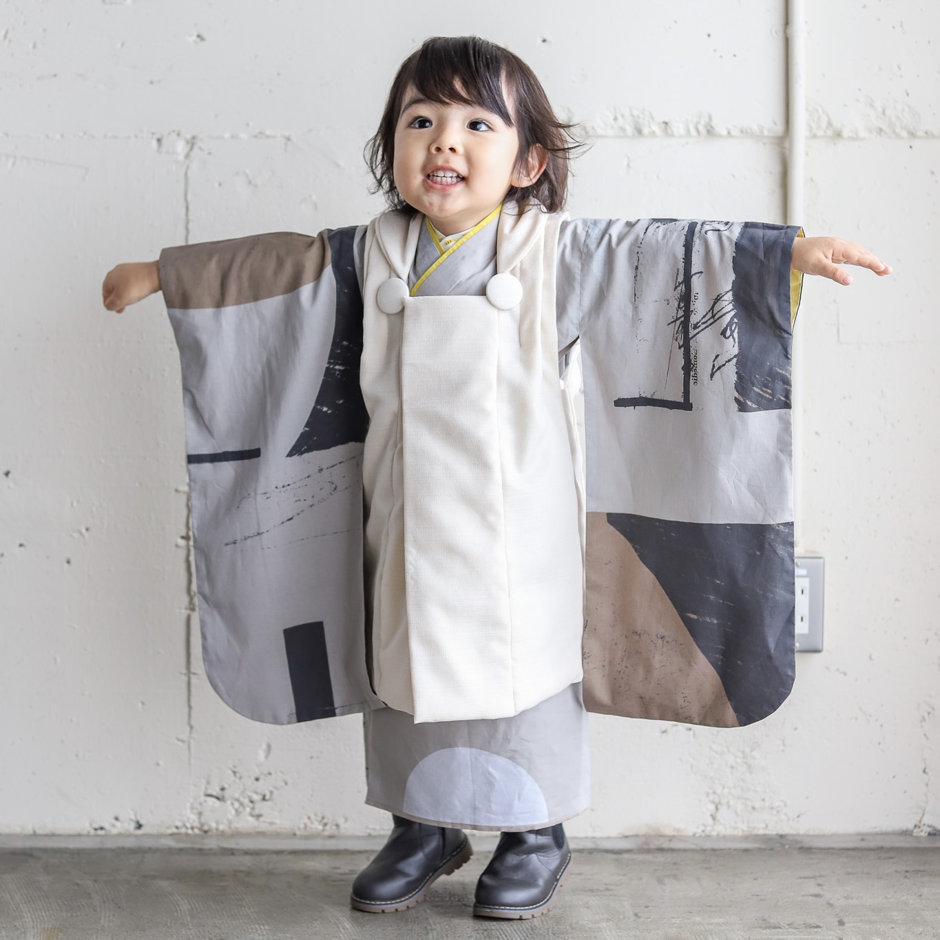 【レンタル】３歳着物セット／図形(GRAY) サイズ: 90size