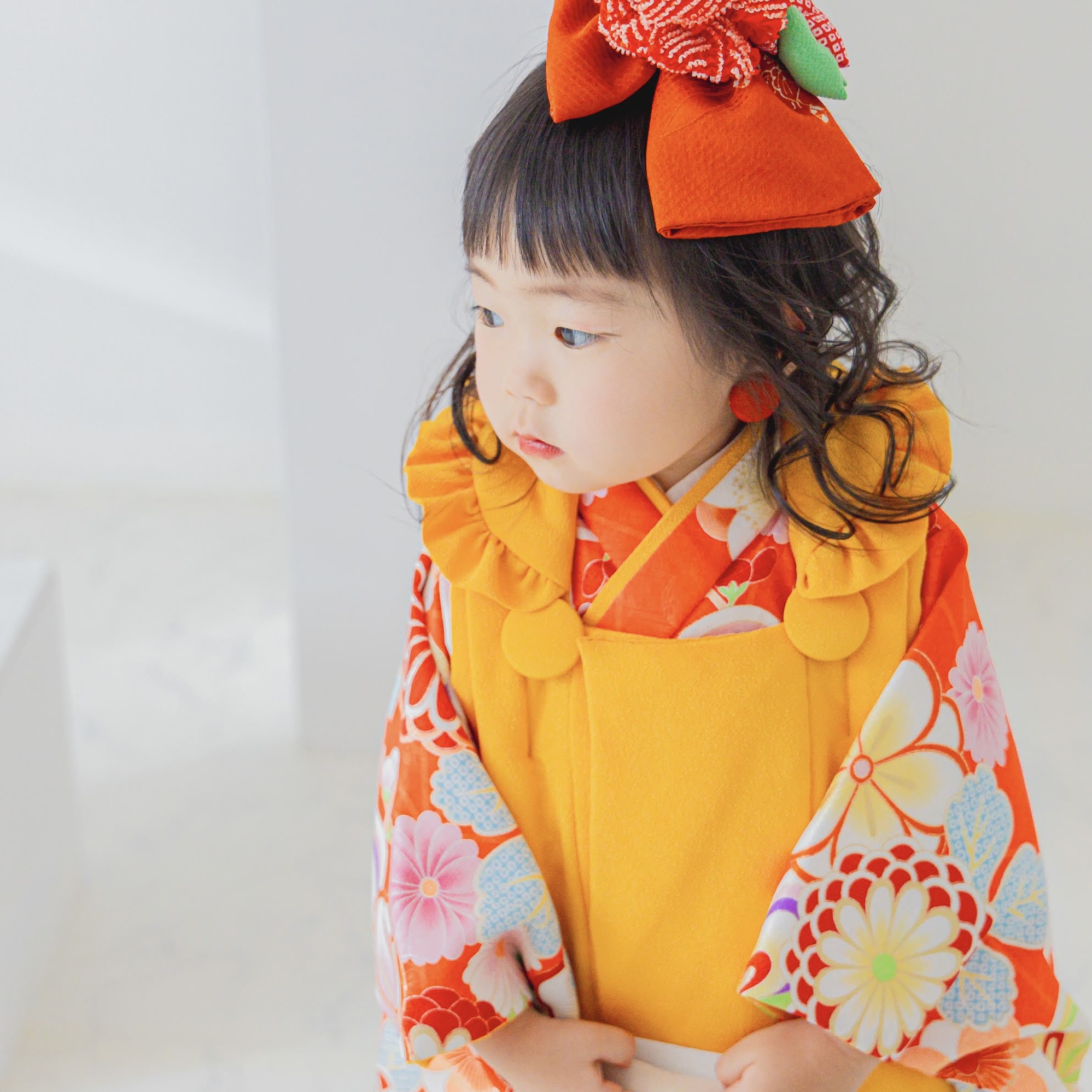 【レンタル】３歳着物セット／和 -おれんじ- サイズ: 90size, 千歳飴袋: なし