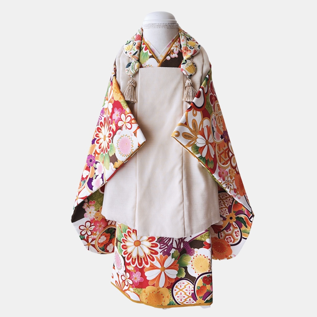 【レンタル】３歳着物セット／和 -はなえまし- 千歳飴袋: なし, お色直し（被布・エプロン追加）: なし