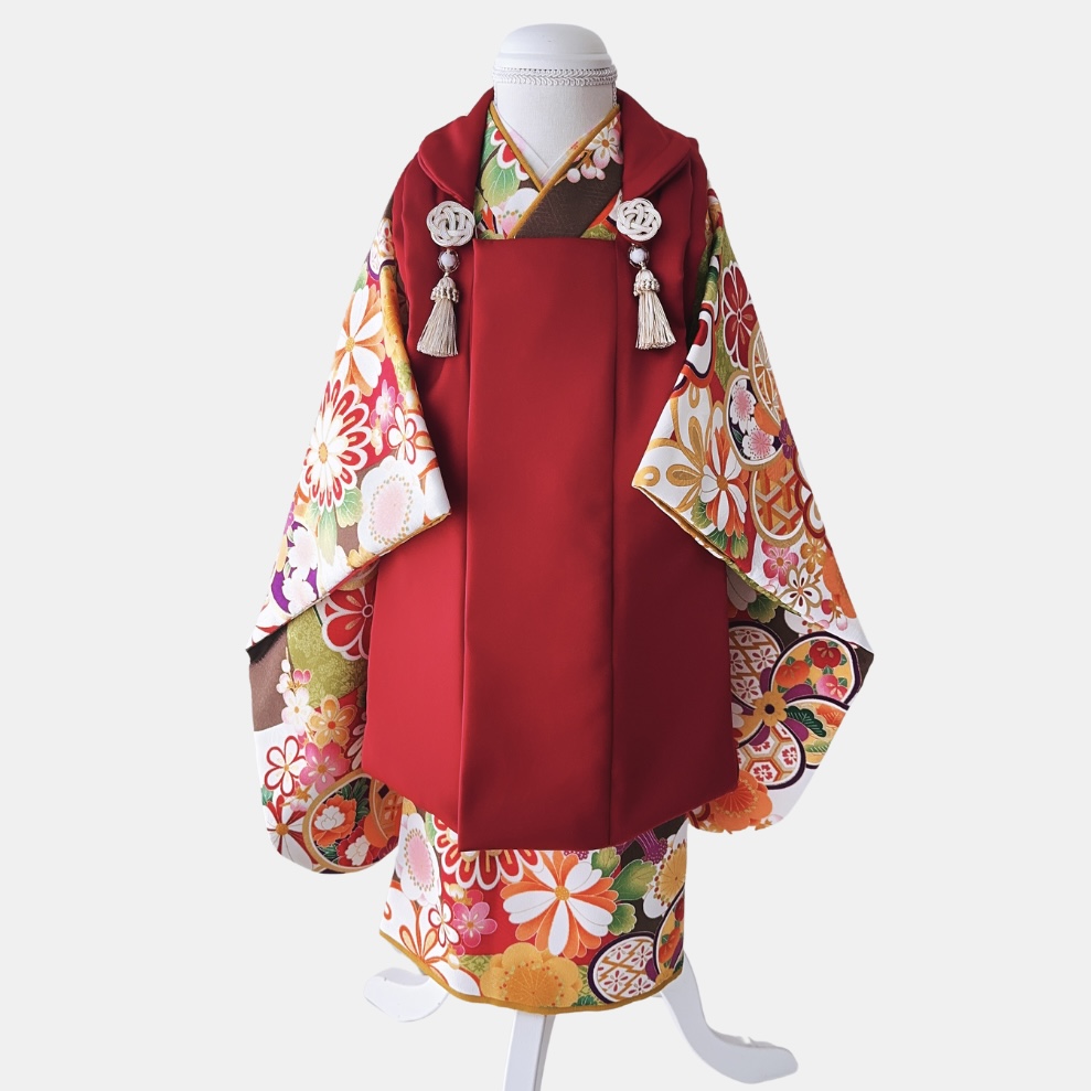 【レンタル】３歳着物セット／和 -はなえまし- 千歳飴袋: なし, お色直し（被布・エプロン追加）: なし