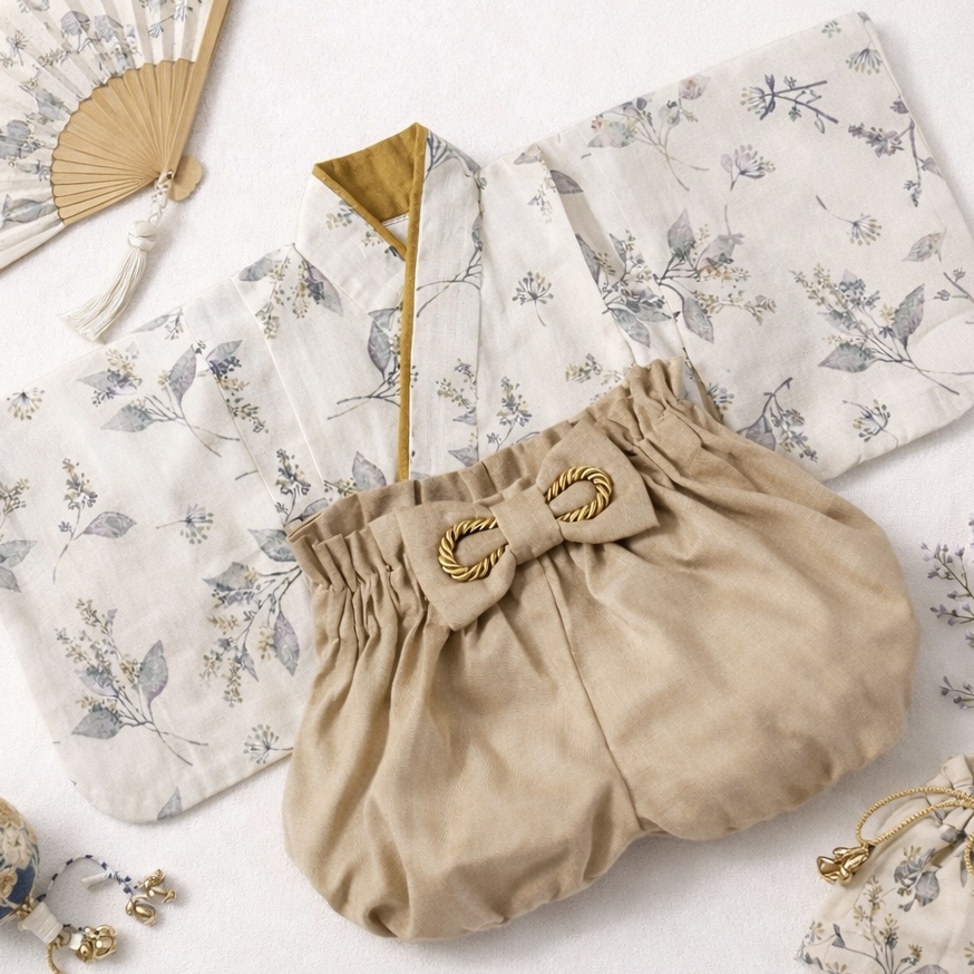 【SALE】ハギレでハカマ／ナチュラル(60size)