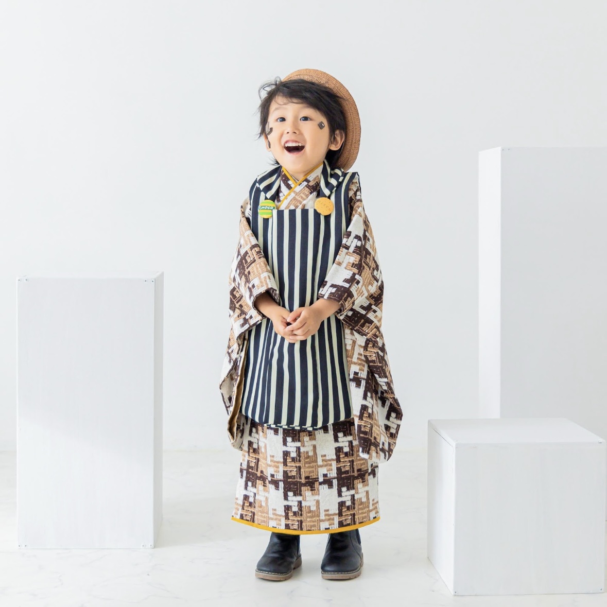 【レンタル】３歳着物セット／chocolate 千歳飴袋: なし, お色直し（被布・エプロン追加）: なし