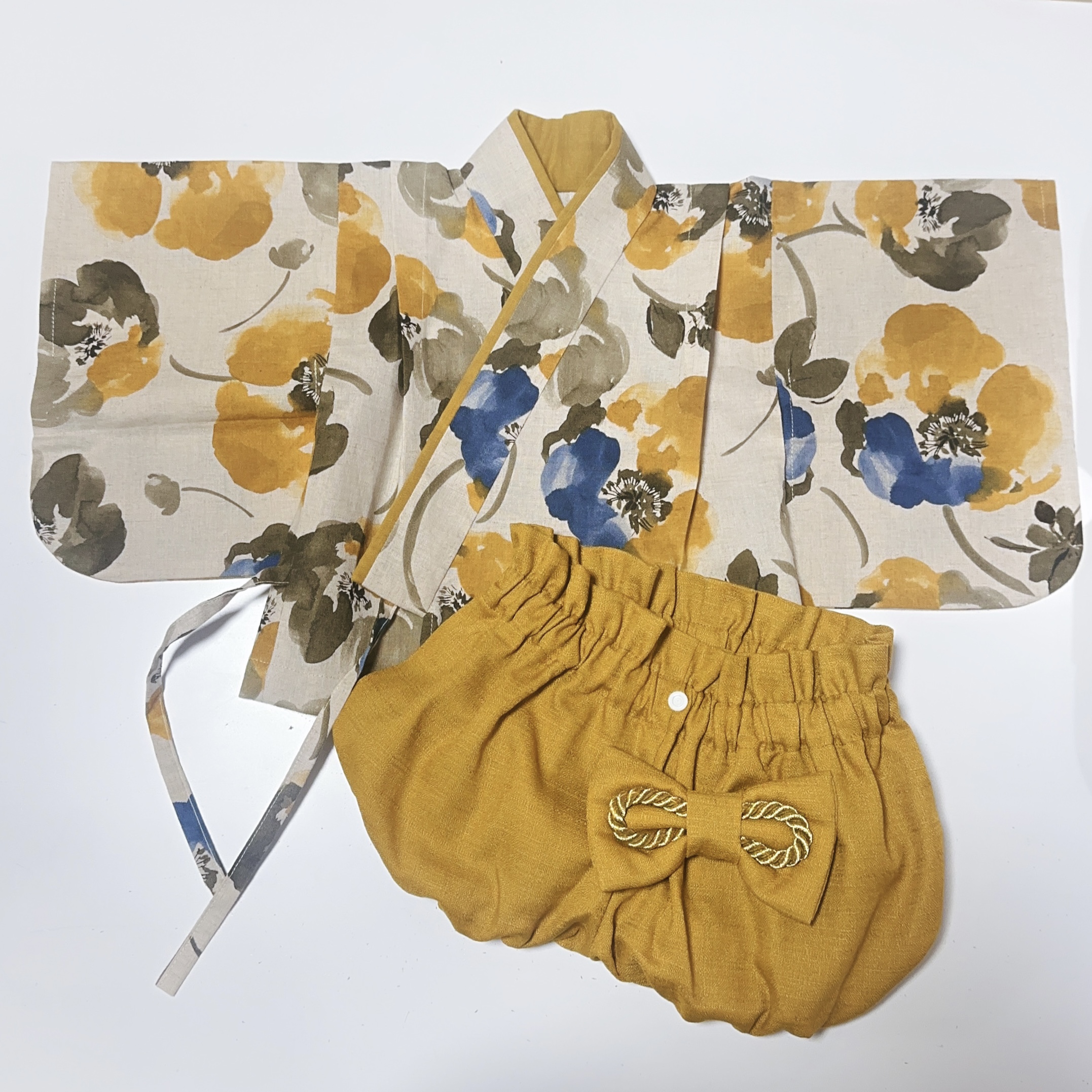 【SALE】ハギレでハカマ／水彩フラワー(60size)