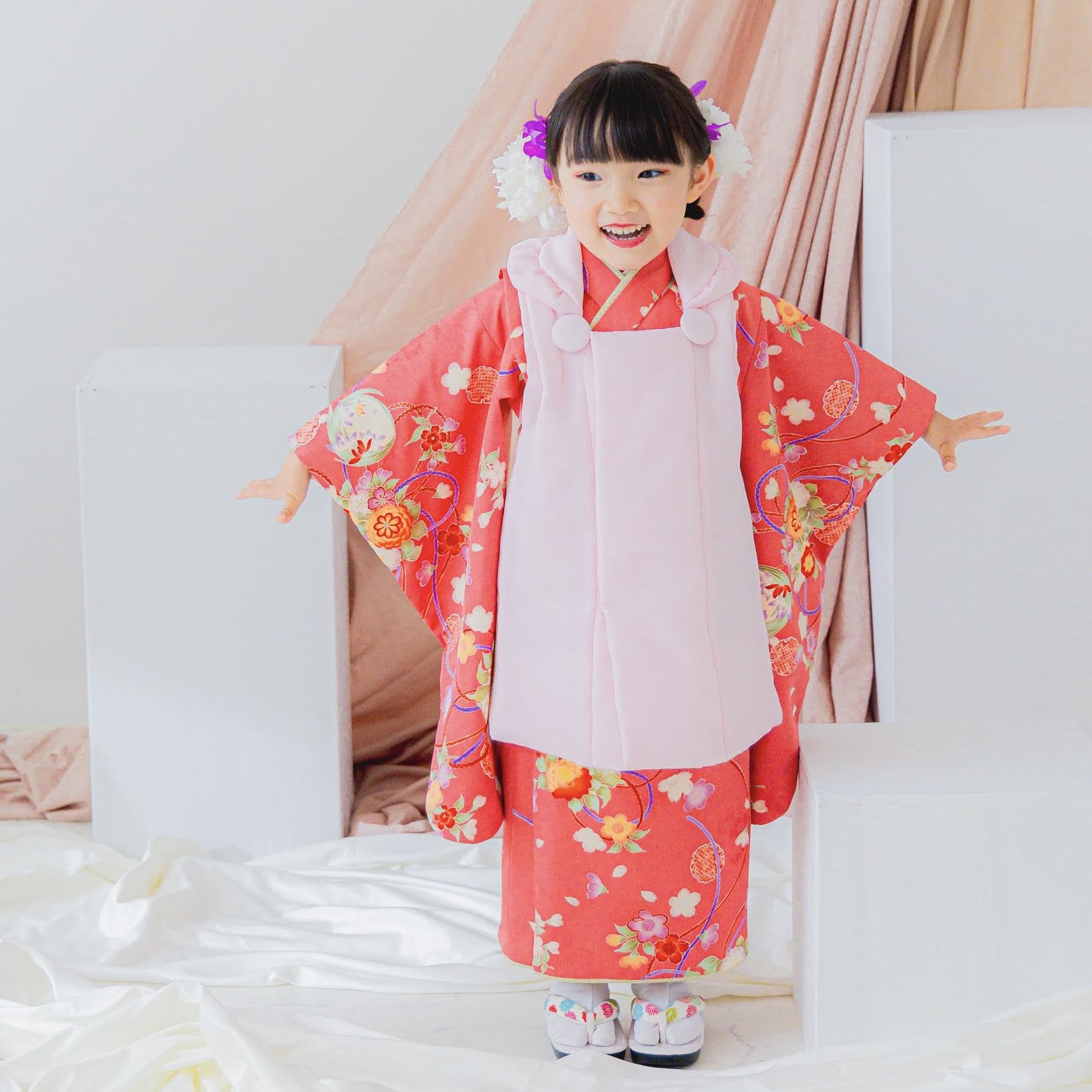 【レンタル】３歳着物セット／和 -はなふぶき- サイズ: 90size