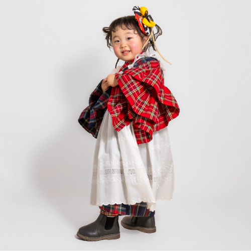 【レンタル】３歳着物セット／フリルチェック 千歳飴袋: なし