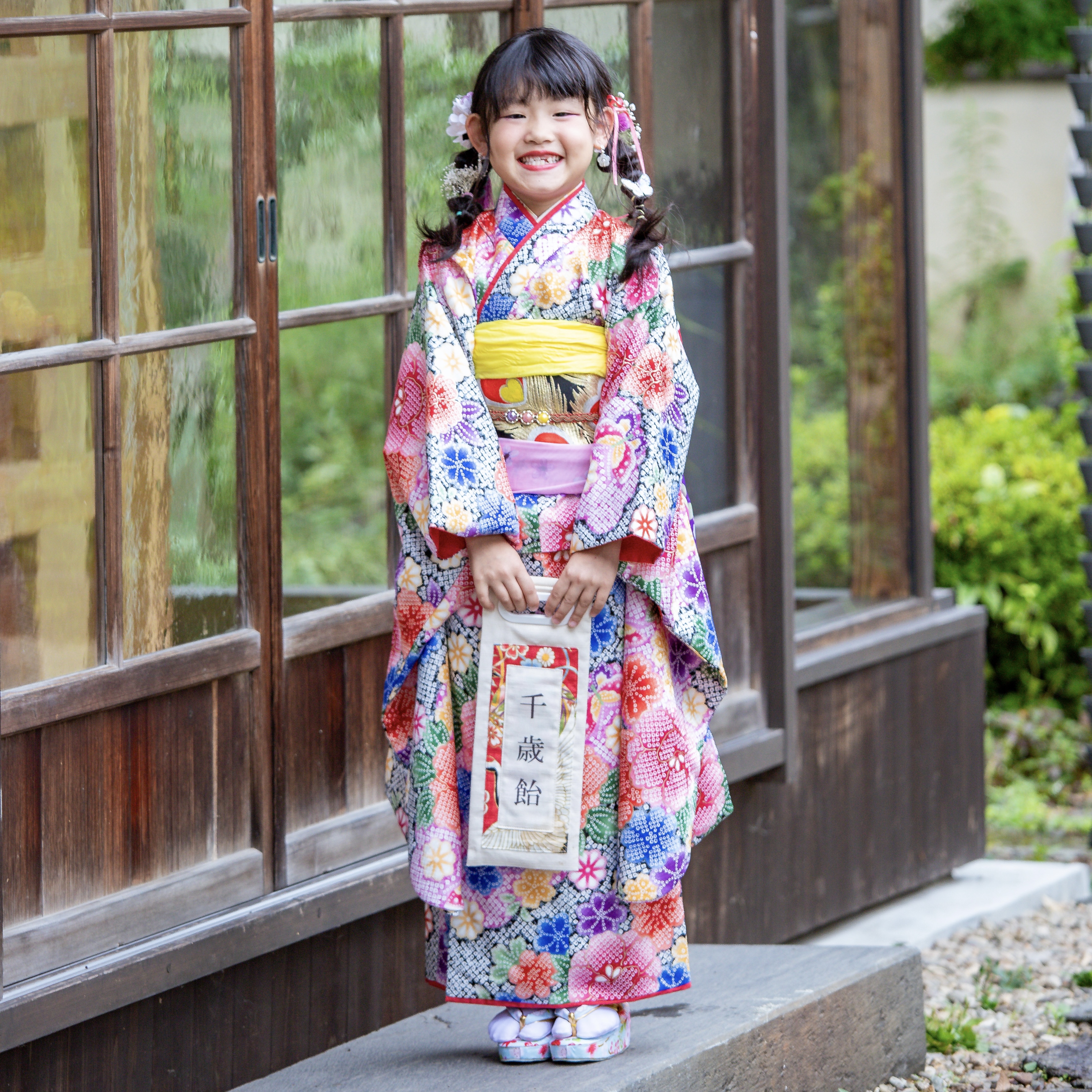 【レンタル】７歳着物セット／しぼり 千歳飴袋: なし